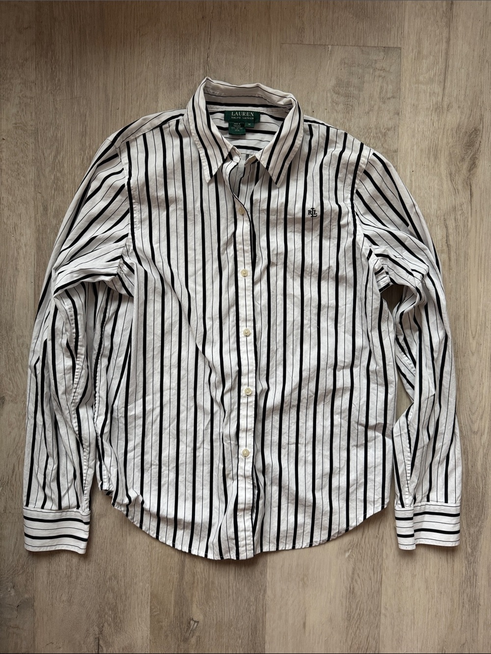Ralph Lauren White Shirt with Black Vertical Stripes